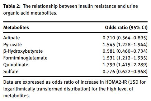 인슐린 저항성과 소변유기산 대사물의 관계