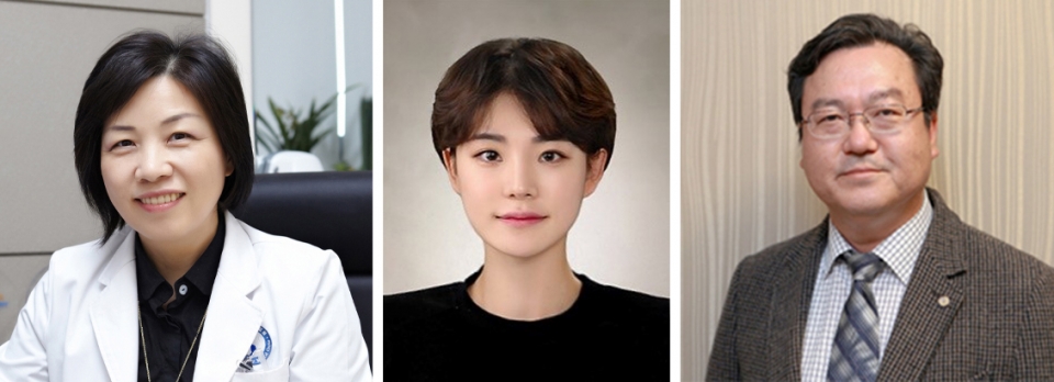 (왼쪽부터) 아주대병원 박해심 교수, 심소윤 대학원생, 김윤근 대표