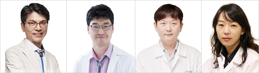 (왼쪽부터) 서울성모병원 민창기·박성수 교수, 은평성모병원 신승환 교수, 인천성모병원 양승아 교수