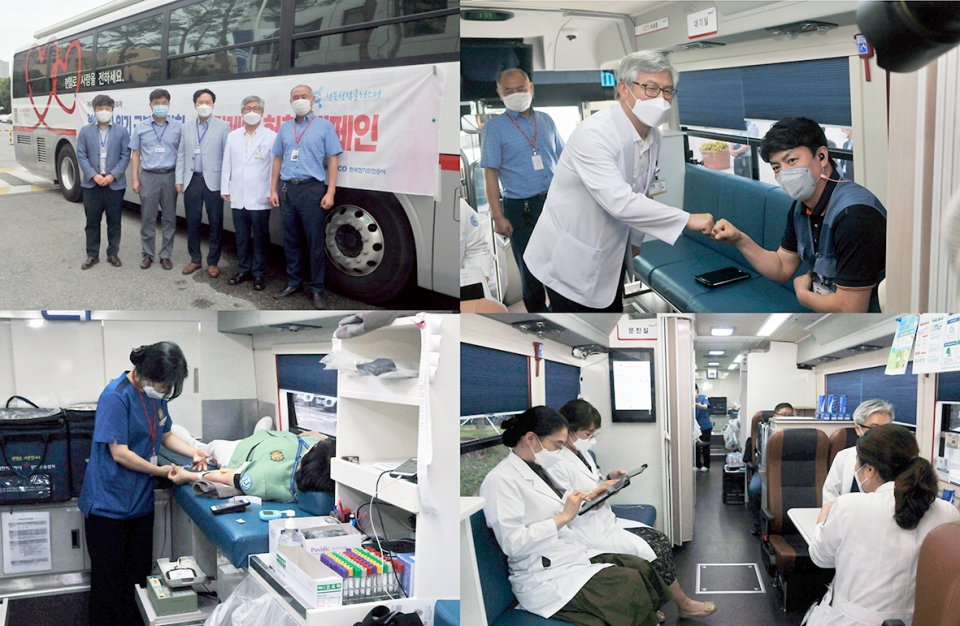 전북대병원 의료진을 비롯한 직원들이 '사랑의 헌혈운동'에 참여하고 있다.