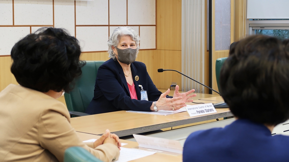 국제간호협의회(ICN) 파멜라 시프리아노(Pamela Cipriano) 회장은 7일 간담회에서 한국 간호법이 제정되어야 한다고 강조했다. [사진=대한간호협회 제공]