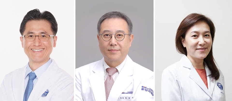 (왼쪽부터) 분당차병원 혈액종양내과 문용화 교수, 외과 김승기·이승아 교수